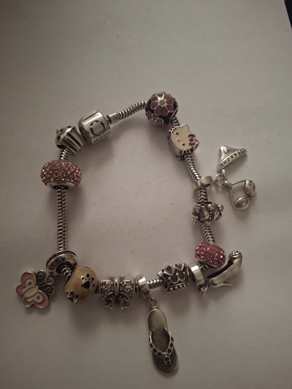 Persona Silver Charm Bracelet with Pink Girly Accents